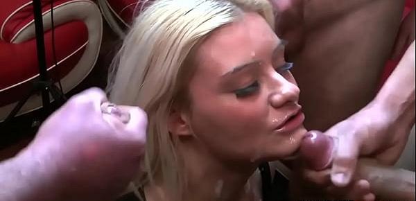 Babe gets kinky bukkake facial